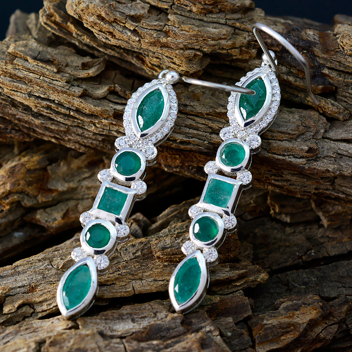Indian-Emerald-Turkish-Aaliyah-multiple-Dangle-Green-925-Sterling-Silver-Earring
