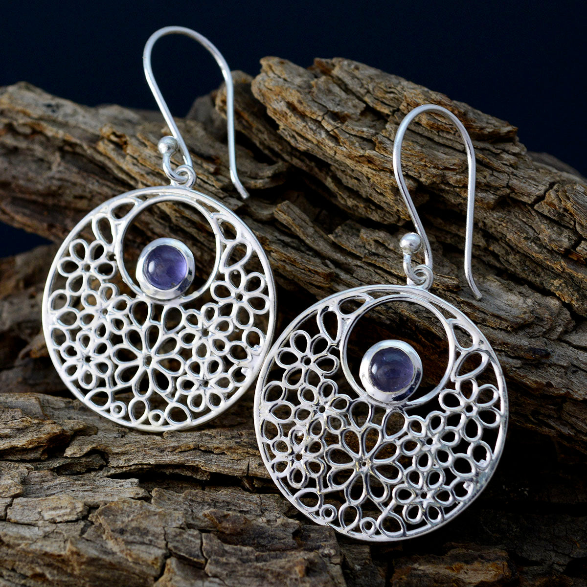 Iolite-Spanish-Alice-Solitaire-Dangle-Blue-Sterling-Silver-Earring