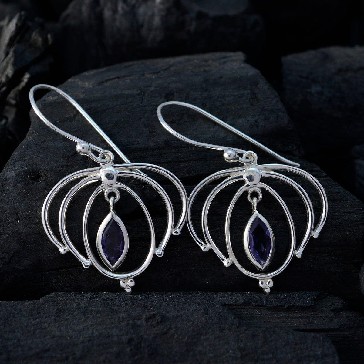 Iolith-German-Hanna-Solitaire-Dangle-Blue-925-Sterling-Silber-Ohrring