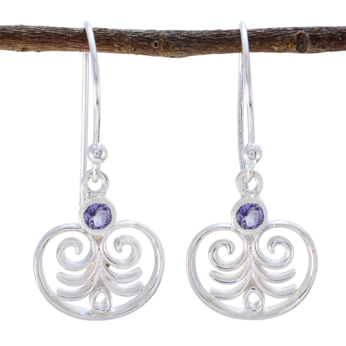 Iolite-Egyptian-Autumn-Solitaire-Dangle-Blue-92.5-Silver-Earring Huvudsaklig produktbild