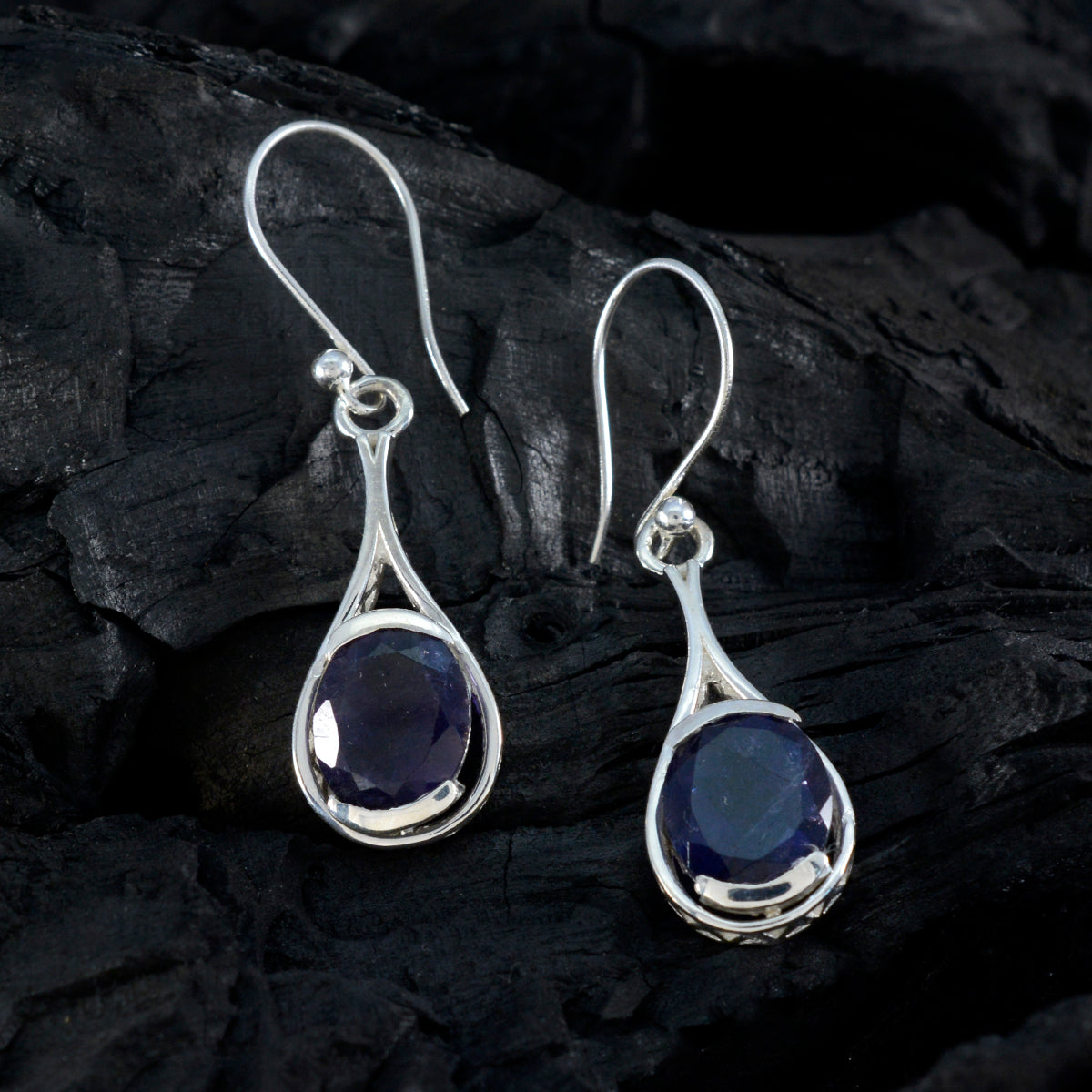 Ioliet Midden-Oosterse Camilla Solitaire Dangle Blauwe Zilveren Oorbel Secundaire afbeelding
