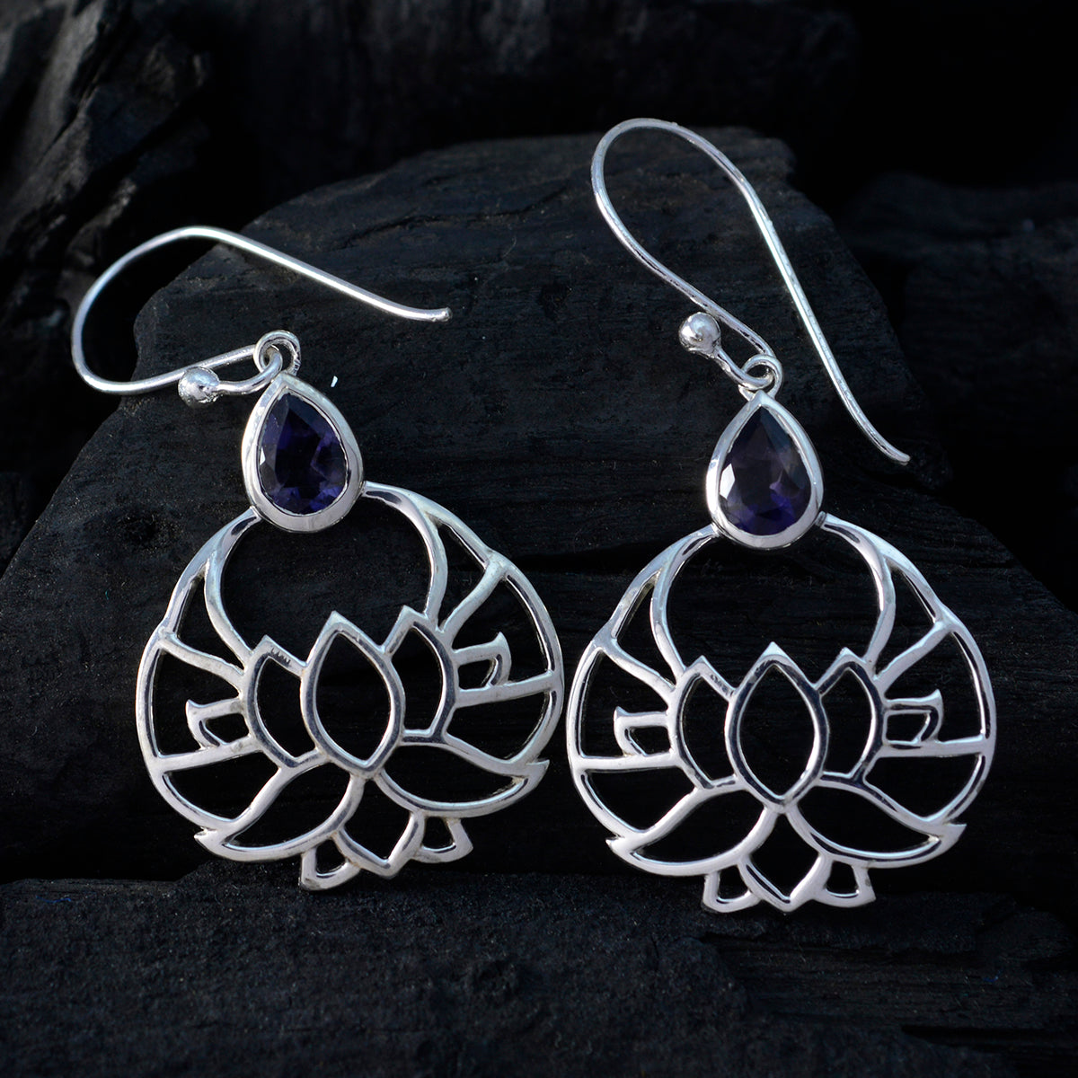 Iolite-Russian-Harper-Solitaire-Dangle-Blue-925-Silver-Earring