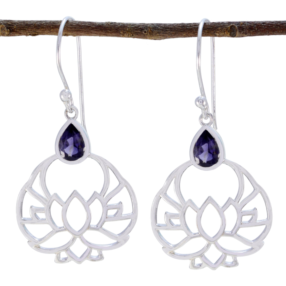 Iolite-Russian-Harper-Solitaire-Dangle-Blue-925-Silver-Earring