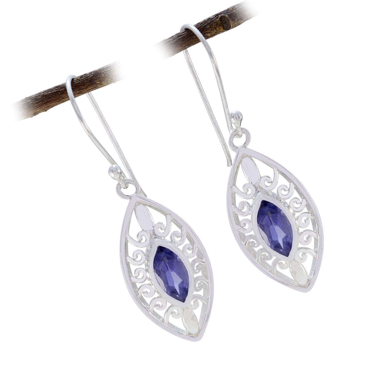 Iolite-French-Ling-Solitaire-Dangle-Blue-Silver-Earring