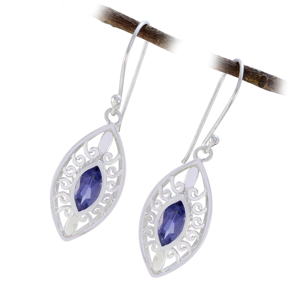 Iolite-French-Ling-Solitaire-Dangle-Blue-Silver-Earring