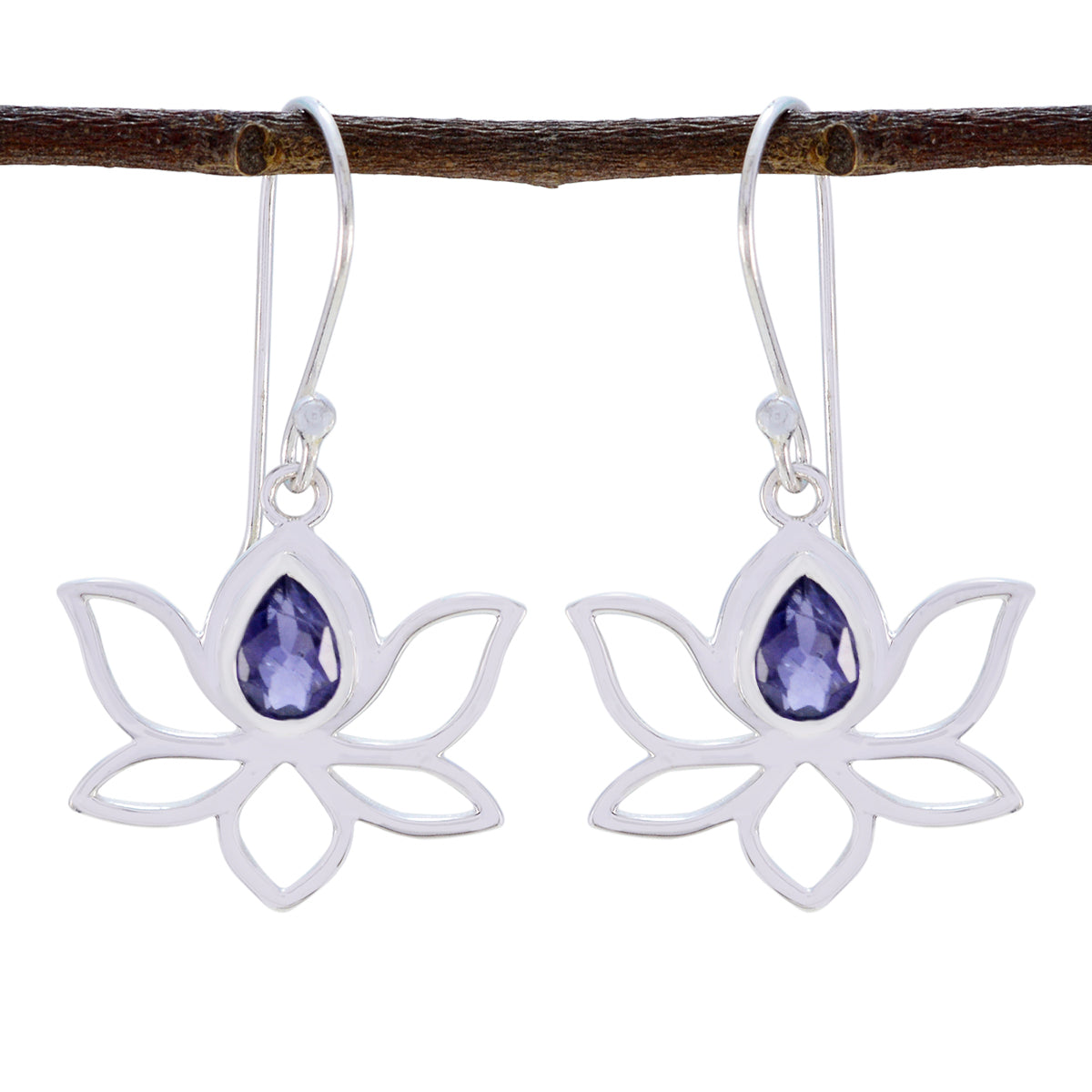Iolite-Korean-Inès-Solitaire-Dangle-Blue-Silver-Earring Huvudsaklig produktbild