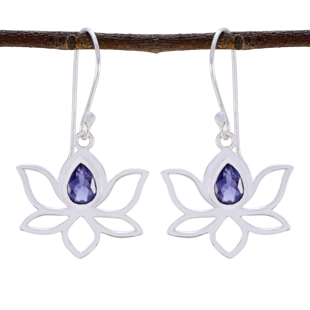 Iolite-Korean-Inès-Solitaire-Dangle-Blue-Silver-Earring