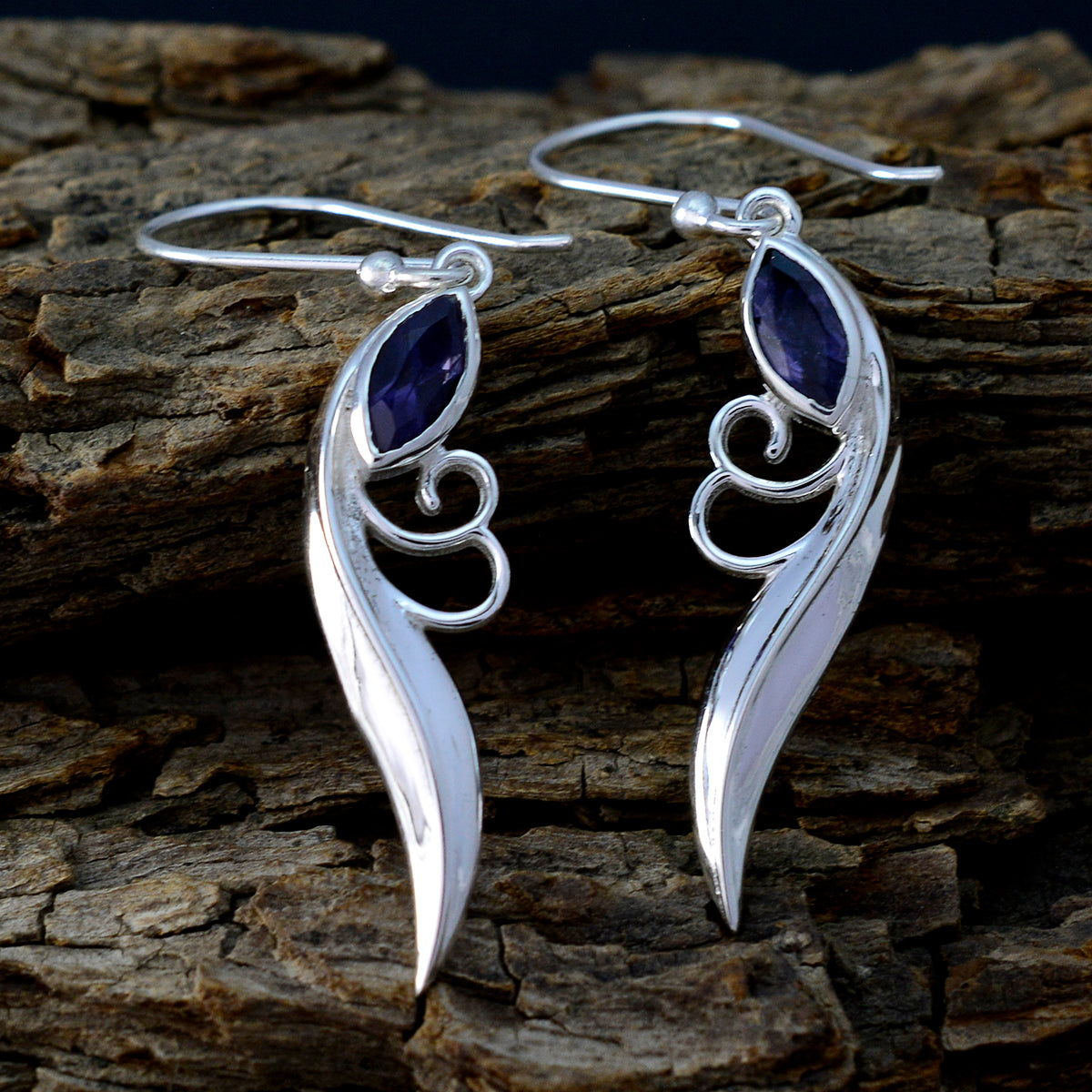 Iolite-Middle-Eastern-Charlotte-Solitaire-Dangle-Blue-925-Silver-Earring