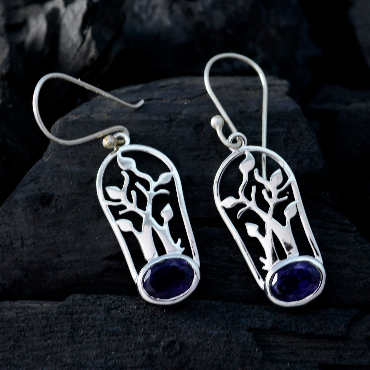Iolite-Italian-Scarlett-Solitaire-Dangle-Blue-925-Sterling-Silver-Earring
