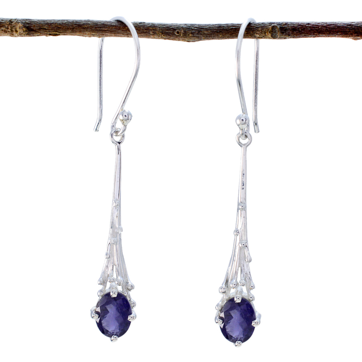 Iolite-Moroccan-Ellie-Solitaire-Dangle-Blue-92.5-Silver-Earring Imagen principal del producto