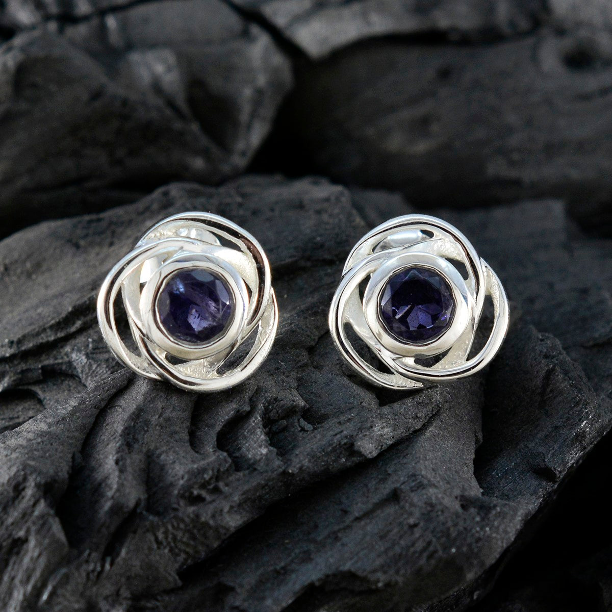 Iolite-American-Mei-Solitaire-Stud-Blue-Sterling-Silver-Earring