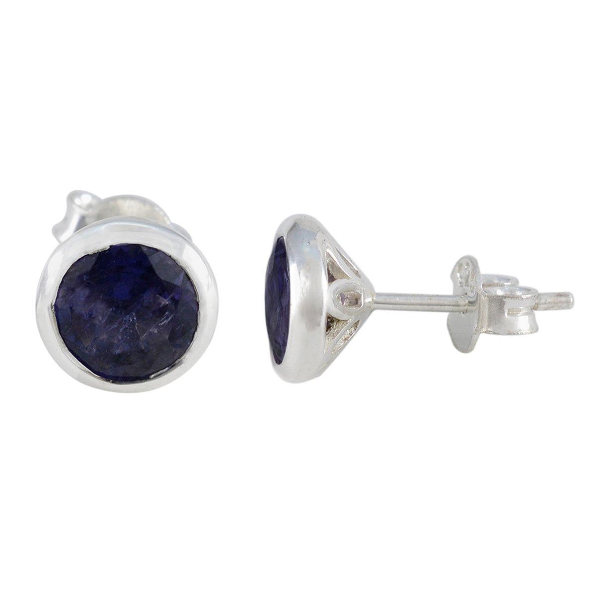 Iolite Italian Victoria Solitaire Stud Blue Silver Earring Второстепенное изображение товара