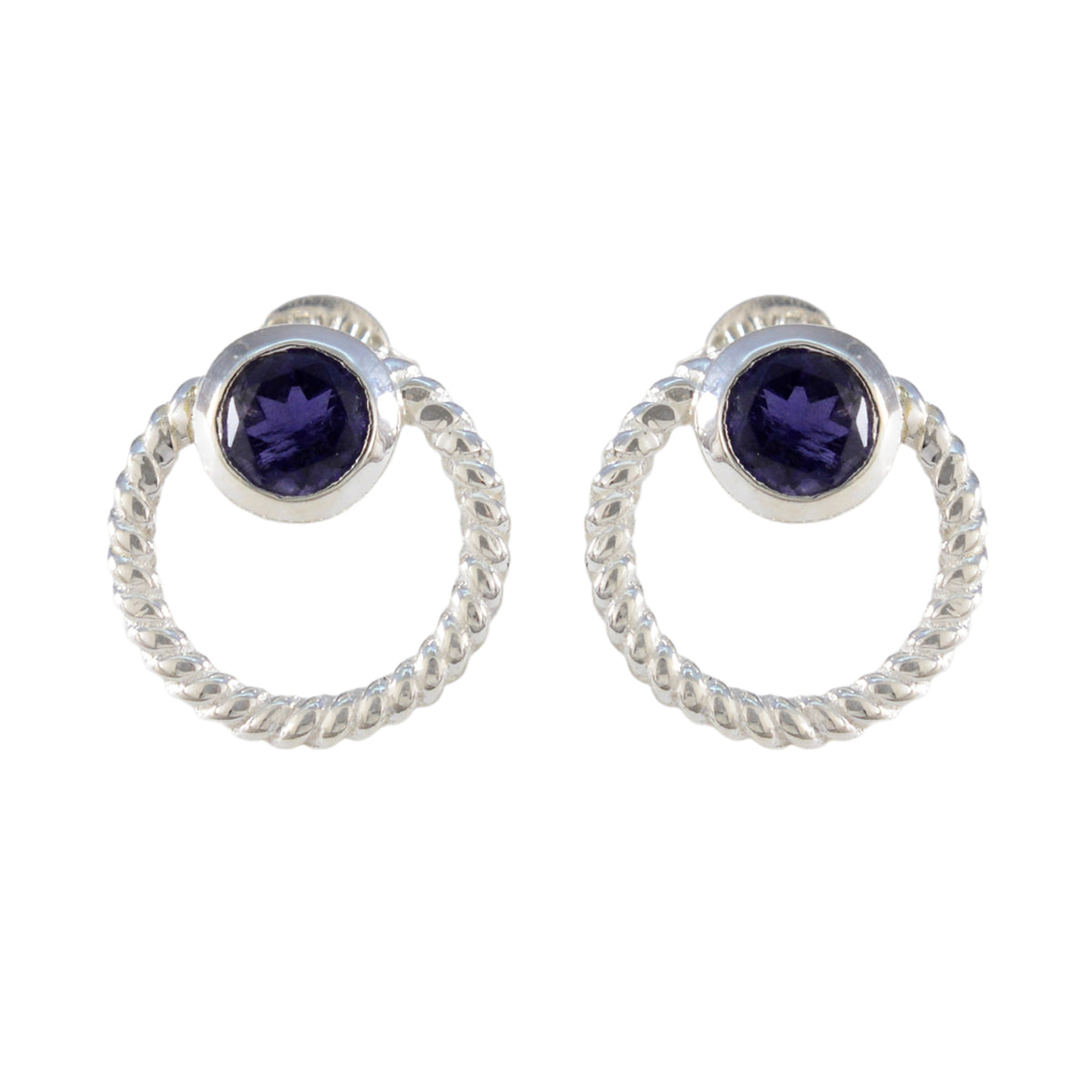 Iolite-American-Fernanda-Solitaire-Stud-Blue-92.5-Silver-Earring Image principale du produit