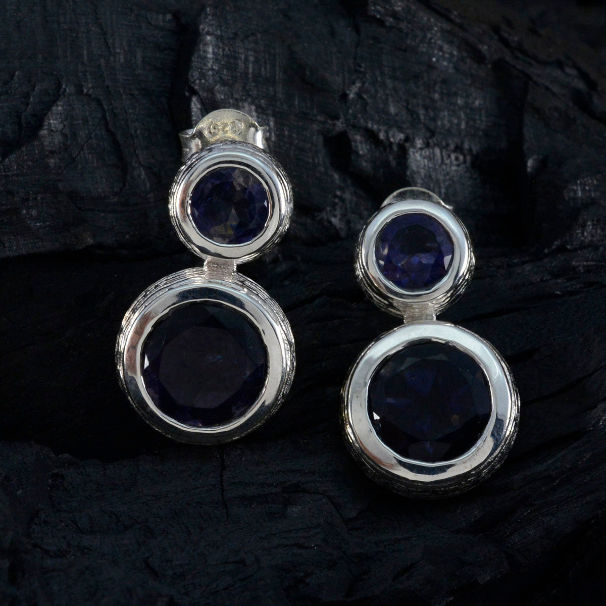 Iolite Japanse Eliza Toi et Moi Stud Blauwe 925 Sterling Zilveren Oorbel Secundaire afbeelding