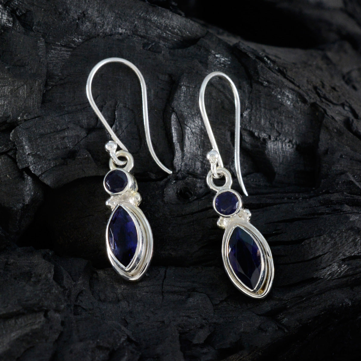Iolite-African-Autumn-Toi-et-Moi-Dangle-Blue-925-Silver-Earring