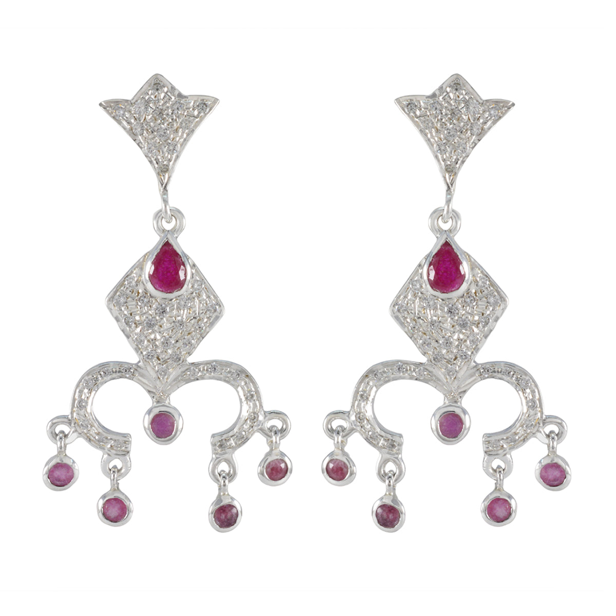 Indian-Ruby-Indian-Siti-multiple-Stud-Red-92.5-Silver-Earring Immagine principale del prodotto