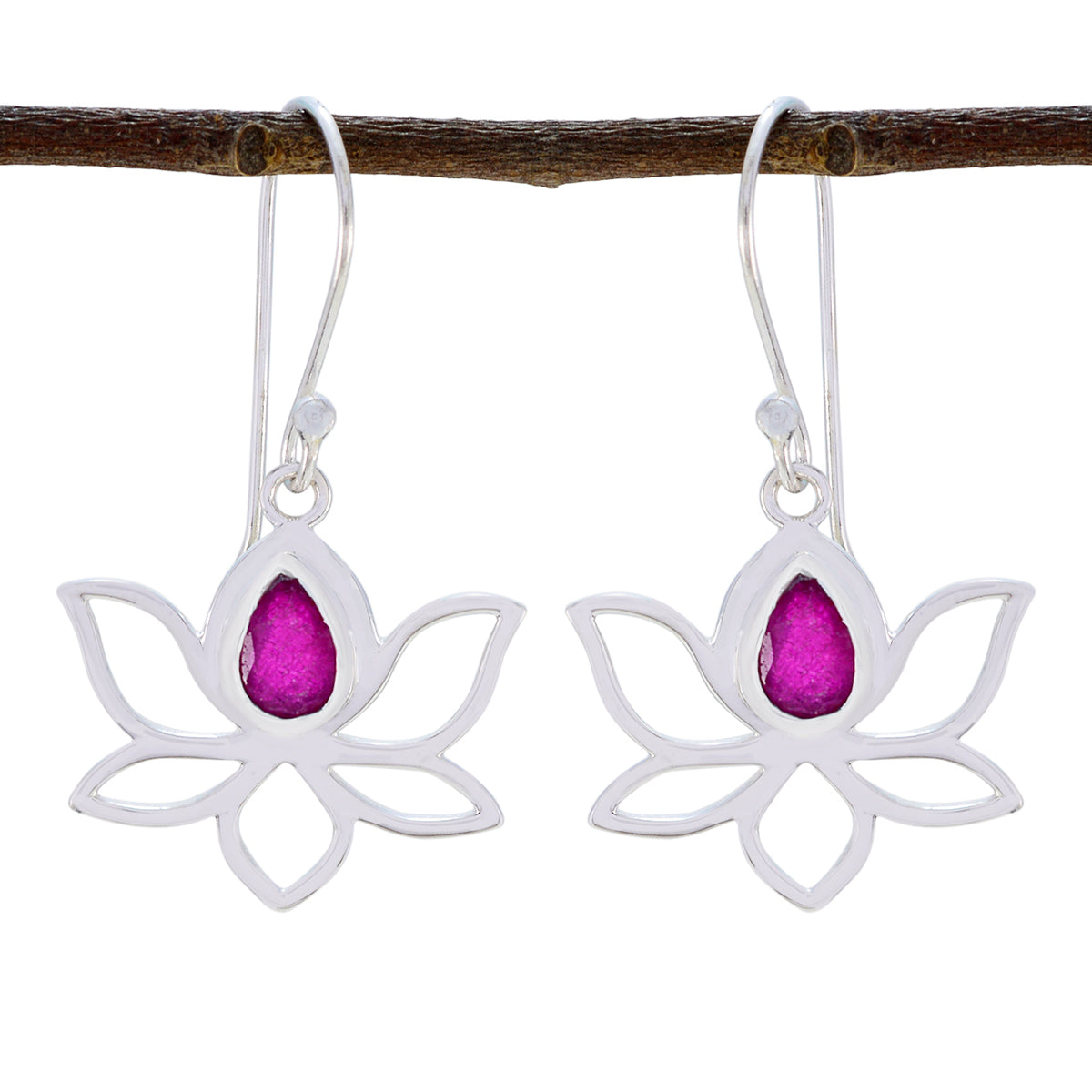Indian-Ruby-American-Isabella-Solitaire-Dangle-Red-Silver-Earring Imagen principal del producto