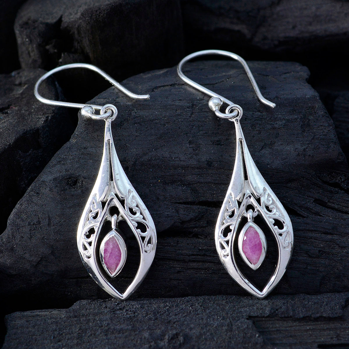 Indian-Ruby-Turkish-Ivy-Solitaire-Dangle-Red-Sterling-Silver-Earring
