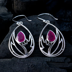 Indischer Rubin-Italienischer Josephine-Solitär-Ohrhänger-Rot-92,5-Silber