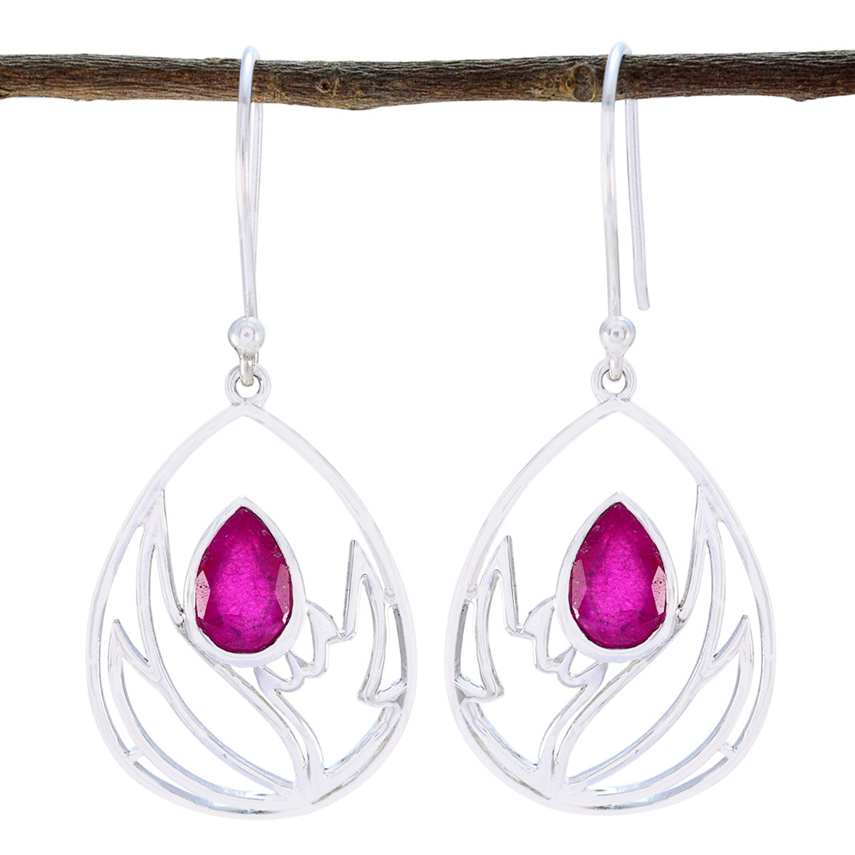 Indian-Ruby-Italian-Josephine-Solitaire-Dangle-Red-92.5-Silver-Earring Immagine principale del prodotto