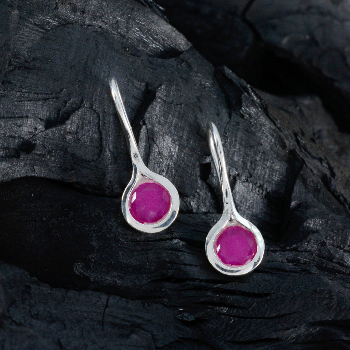 Indian-Ruby-Korean-Isabella-Solitaire-Dangle-Red-925-Silver-Earring