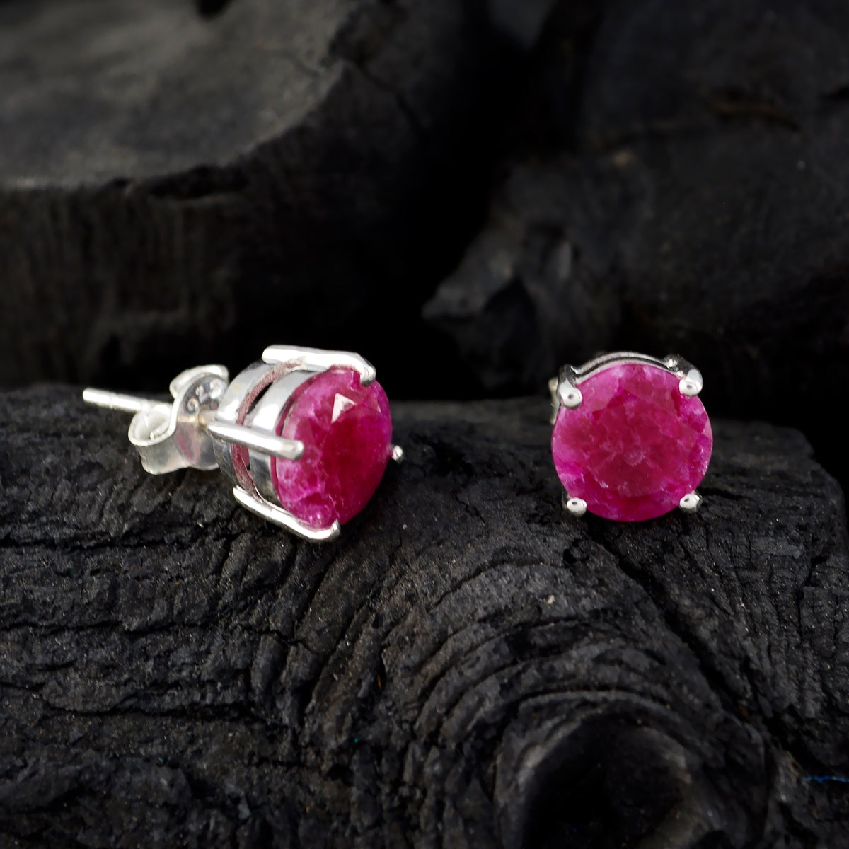 Indian-Ruby-Russian-Lili-Solitaire-Stud-Red-925-Silver-Earring