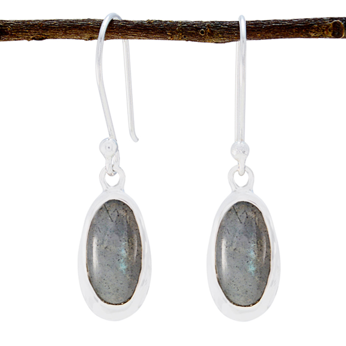 Labradorit-Australian-Hua-Solitaire-Dangle-Gray-Silver-Ohrring Hauptbild