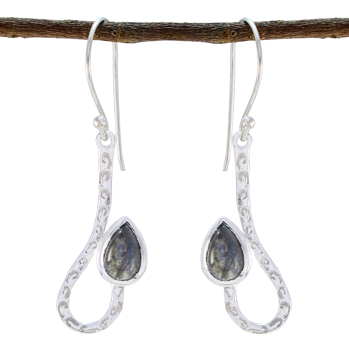 Labradorite-Spanish-Hye-jin-Solitaire-Dangle-Gray-925-Sterling-Silver-Earring Huvudsaklig produktbild