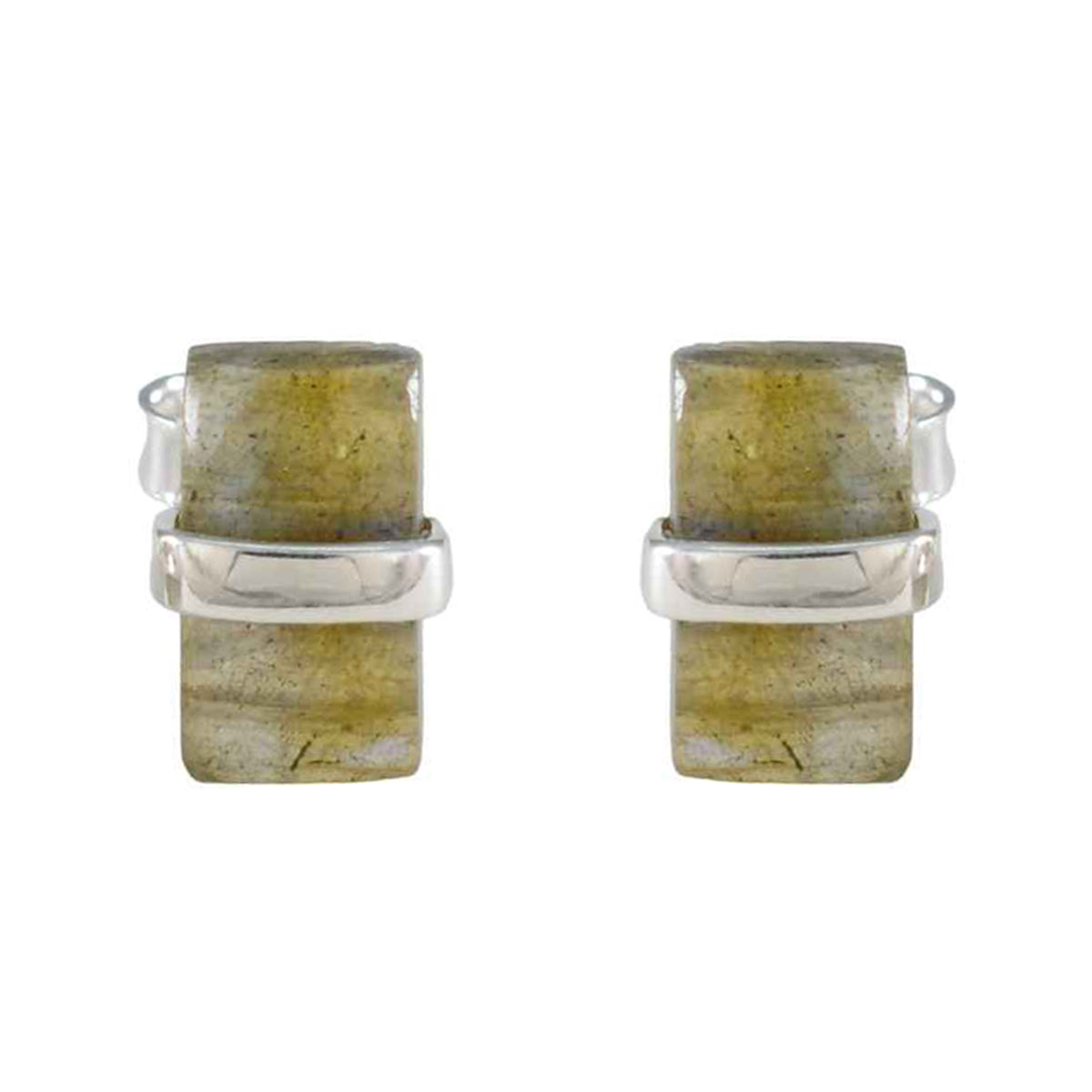 Labradorit-Russischer-Ling-Solitär-Ohrstecker-Grau-Sterling-Silber-Ohrring Hauptbild