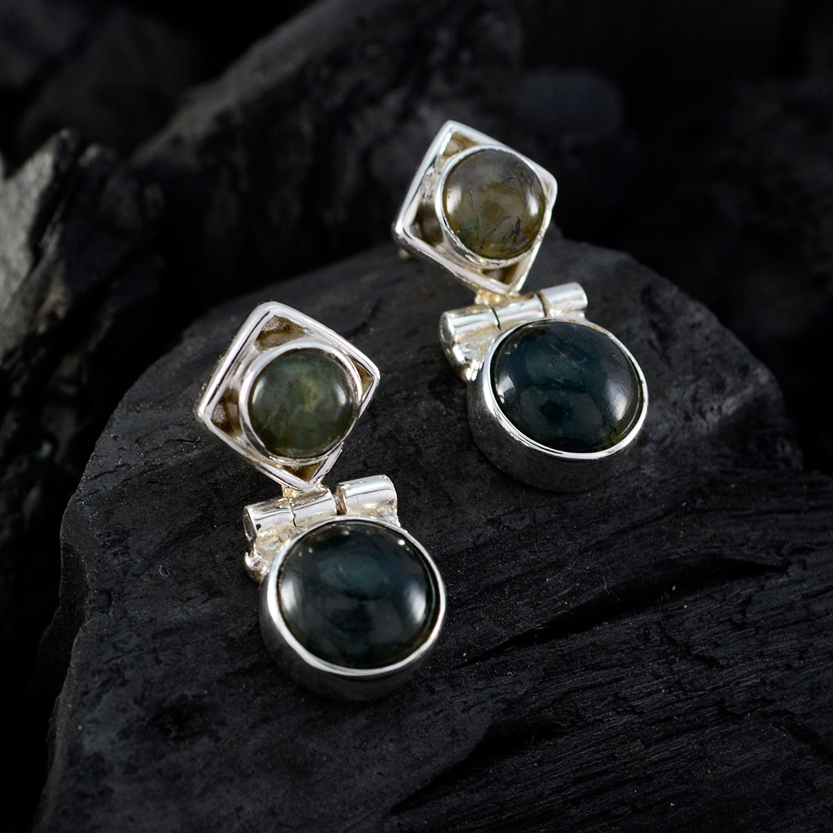 Labradorite-Korean-Nari-multiple-Stud-Gray-92.5-Silver-Earring