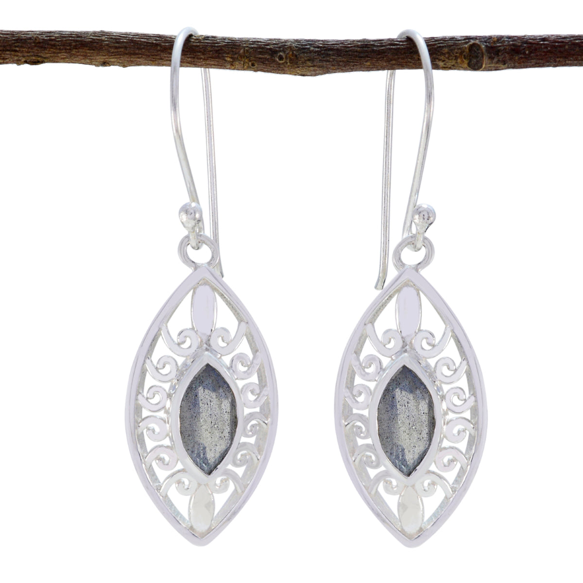 Labradorite-Mexican-Wen-Solitaire-Dangle-Gray-Sterling-Silver-Earring Huvudsaklig produktbild