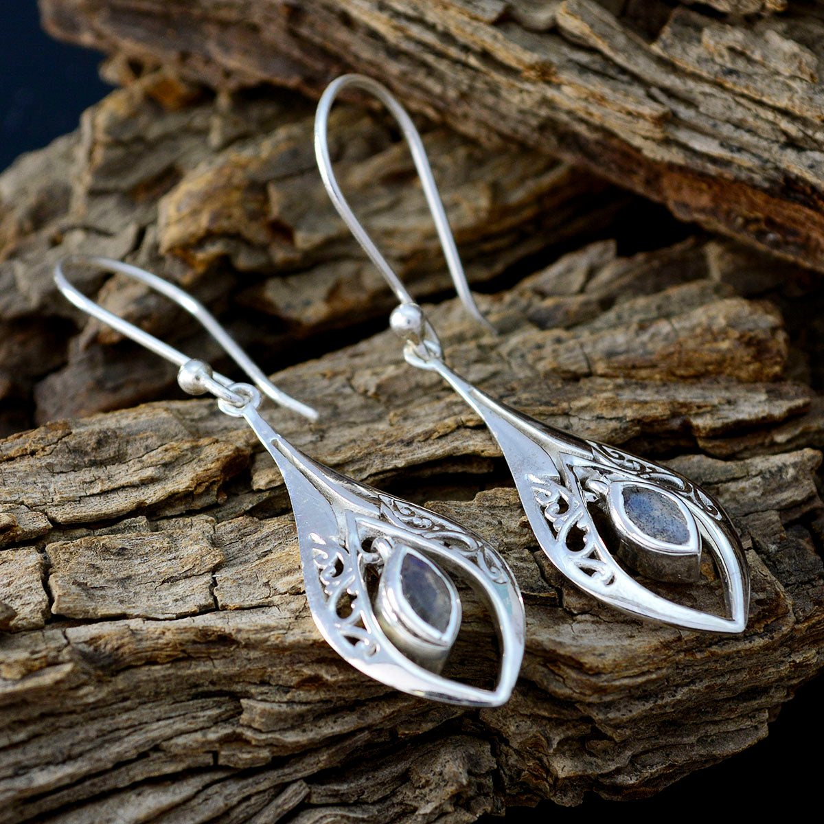 Labradorite-Australian-Xiu-Solitaire-Dangle-Gray-925-Silver-Earring