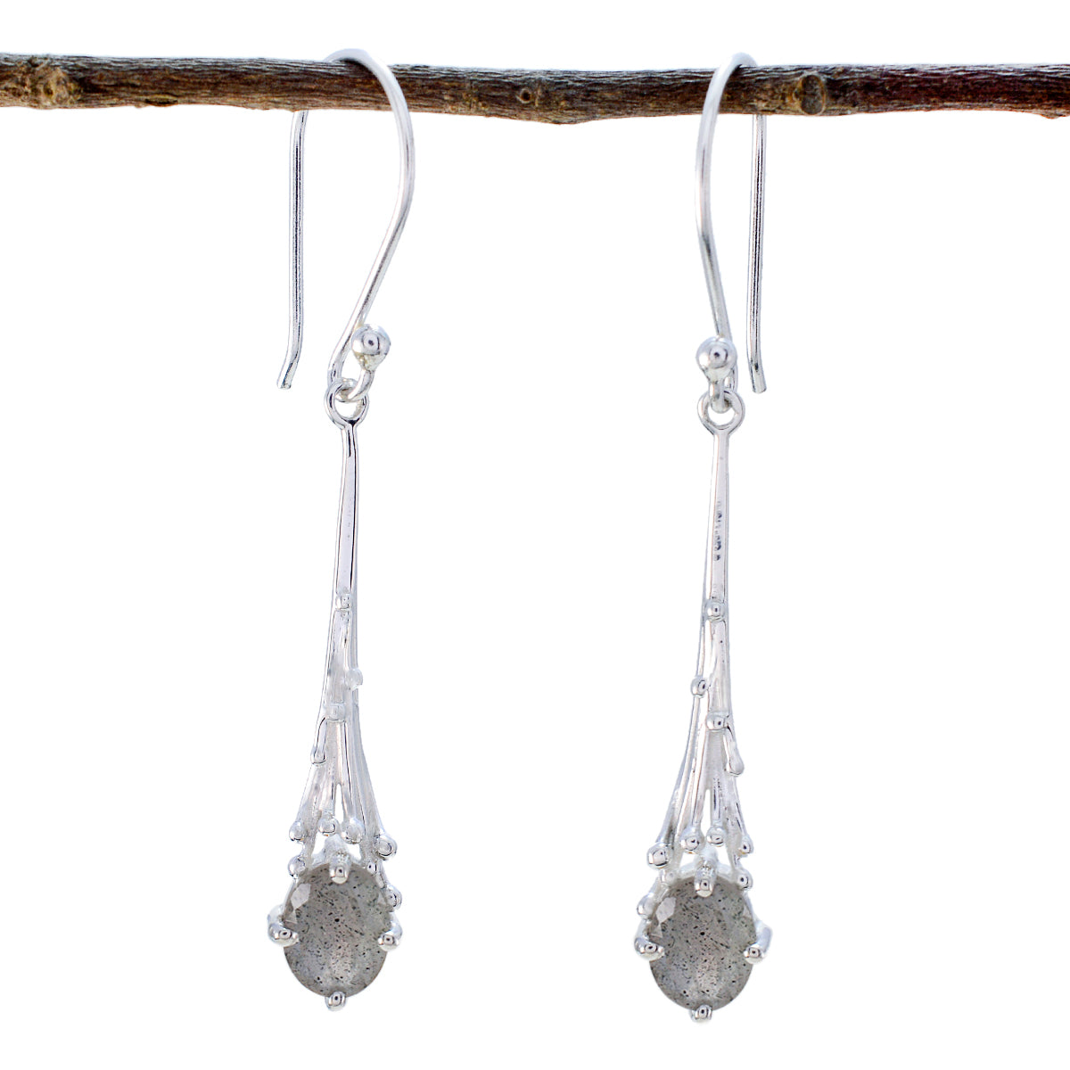 Labradorite-Egyptian-Emilia-Solitaire-Dangle-Gray-925-Sterling-Silver-Earring Immagine principale del prodotto