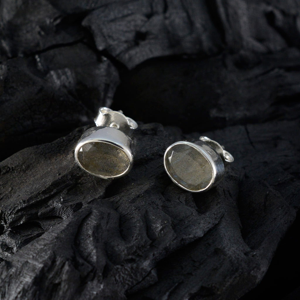 Labradorite-Korean-Ángeles-Solitaire-Stud-Gray-Silver-Earring
