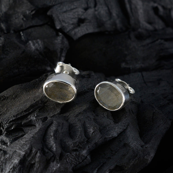 Labradorite-Korean-Ángeles-Solitaire-Stud-Gray-Silver-Earring