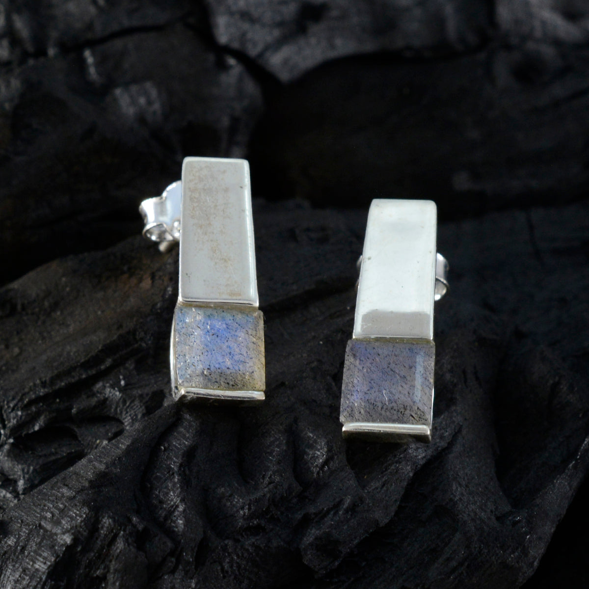 Labradorite-French-Lily-Solitaire-Stud-Gray-925-Sterling-Silver-Earring