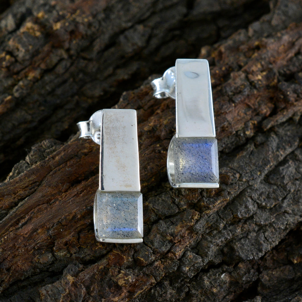 Labradorite-French-Lily-Solitaire-Stud-Gray-925-Sterling-Silver-Earring