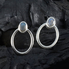 Labradorite-French-Riley-Solitaire-Stud-Gray-Silver-Earring