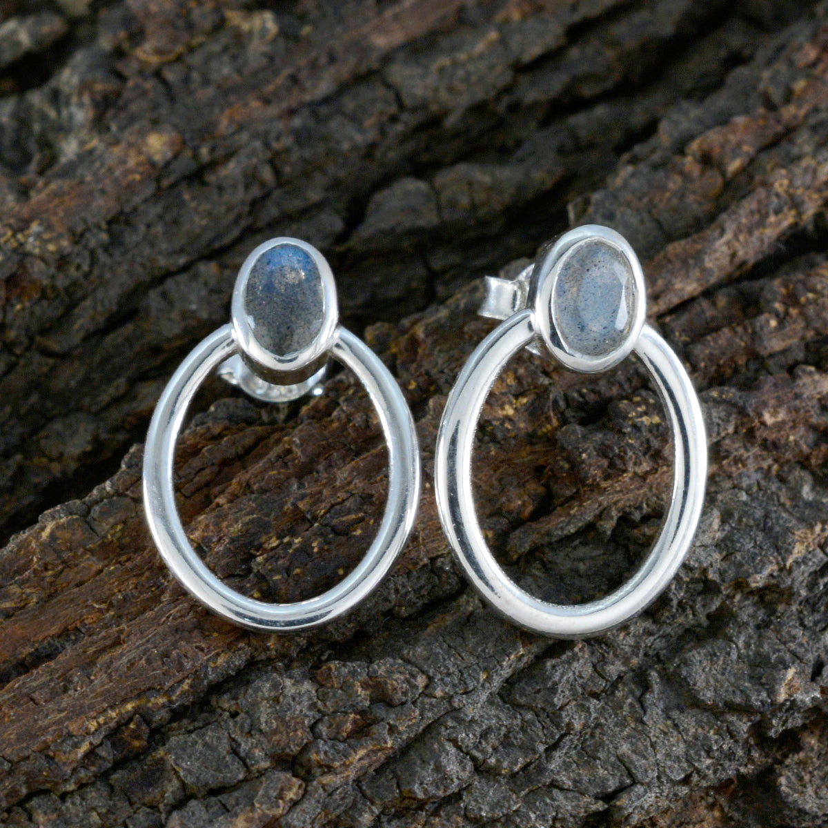 Labradorite-French-Riley-Solitaire-Stud-Gray-Silver-Earring