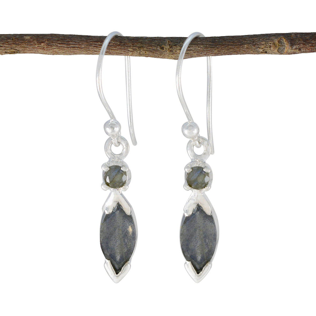 Labradorite-African-Mia-Toi-et-Moi-Dangle-Gray-92.5-Silver-Earring Huvudsaklig produktbild