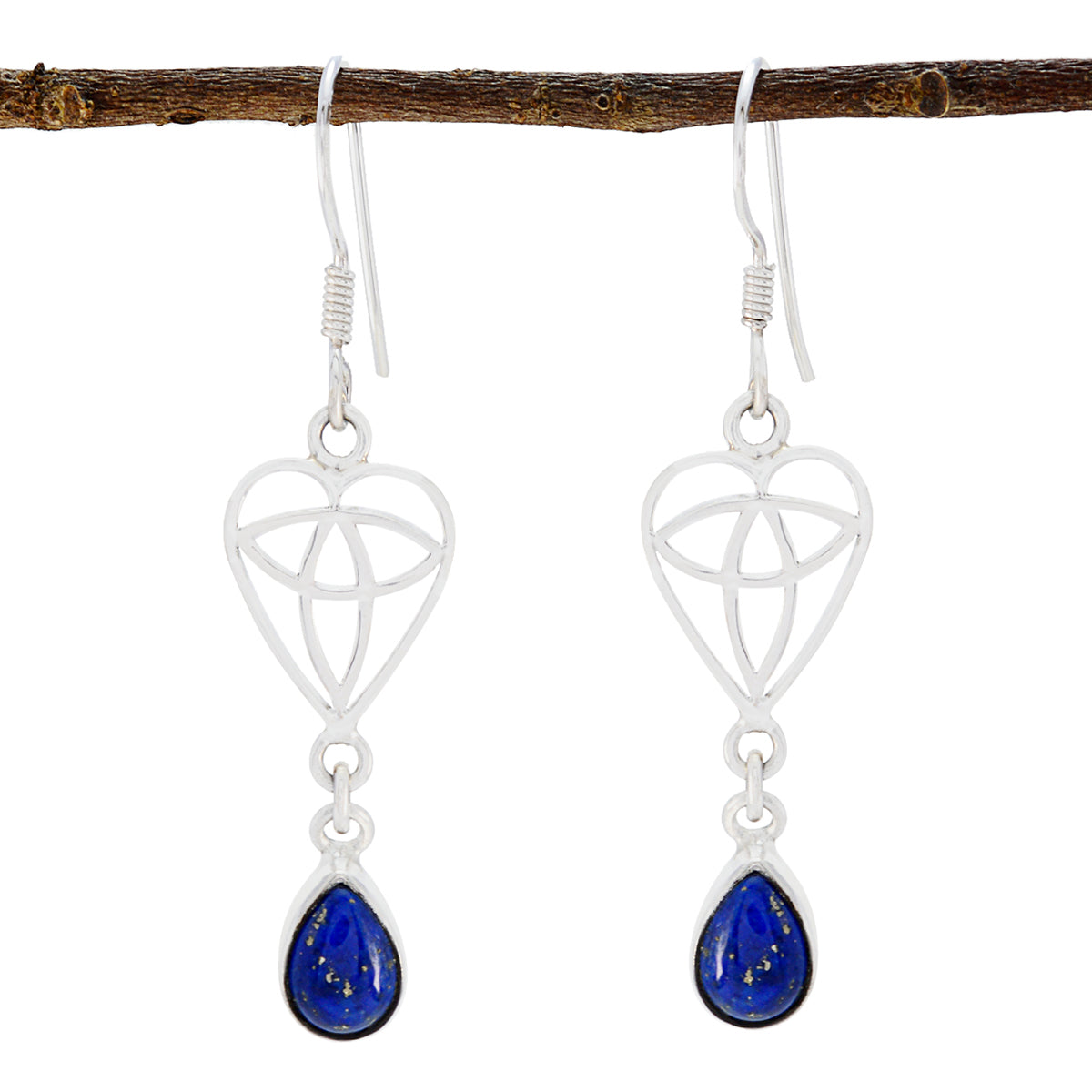 Lapis-Lazuli-Turkish-Ivana-Solitaire-Dangle-Blue-92.5-Silver-Earring Image principale du produit