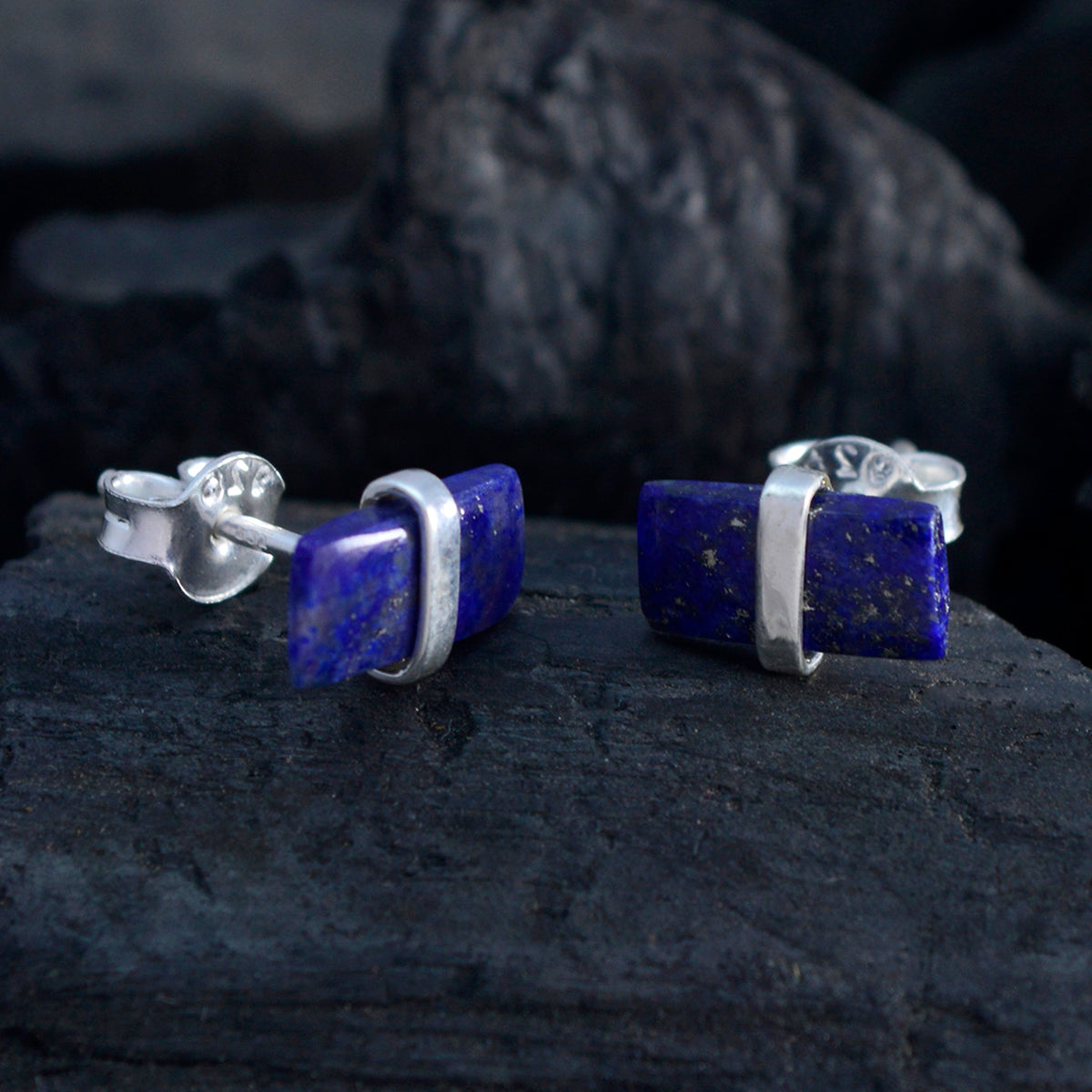 Lapislazuli Koreanischer Nayara Solitär Ohrstecker Blau 925 Silber Ohrring Zweitbild