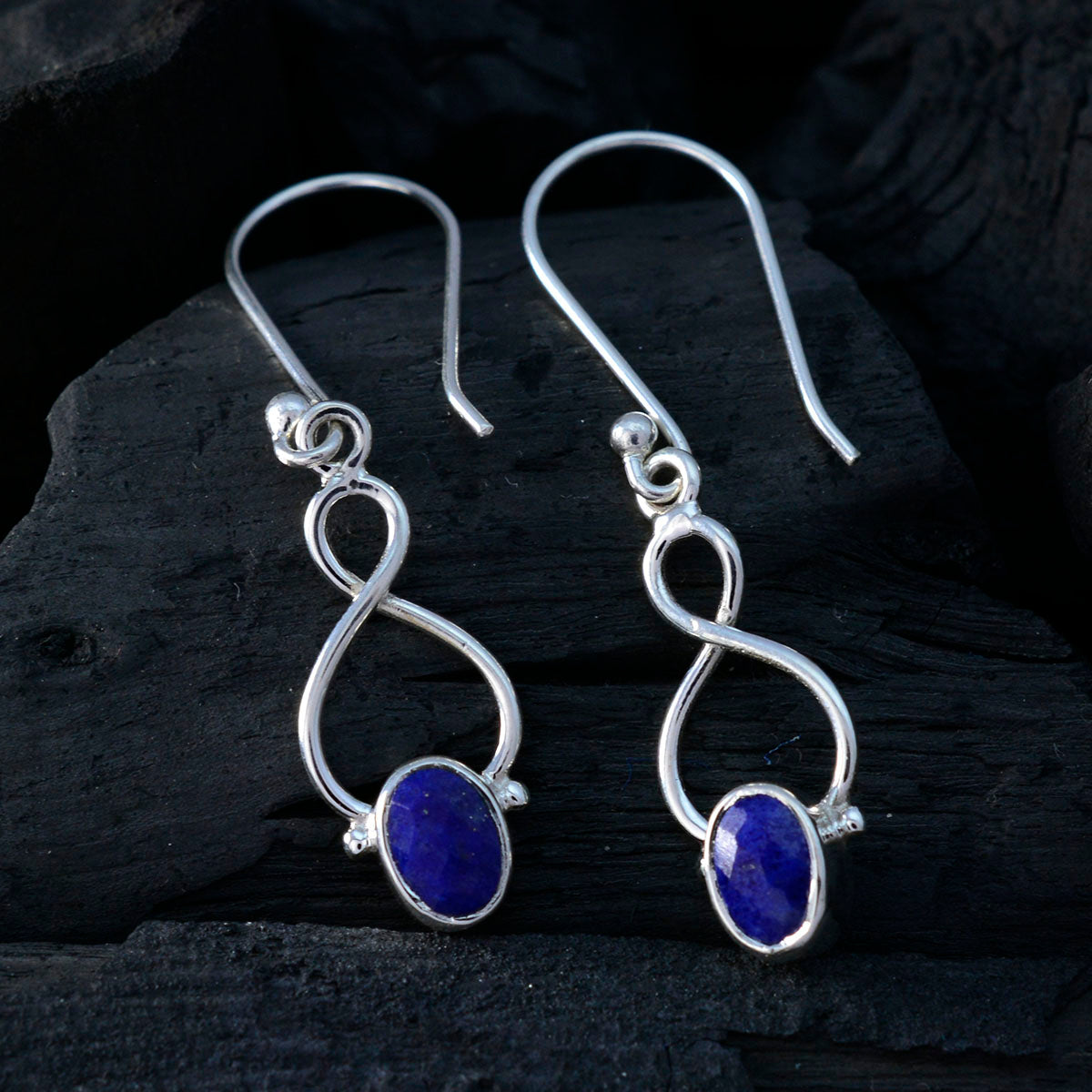 Lapis-Lazuli-Middle-Eastern-Pilar-Solitaire-Dangle-Blue-92.5-Silver-Earring