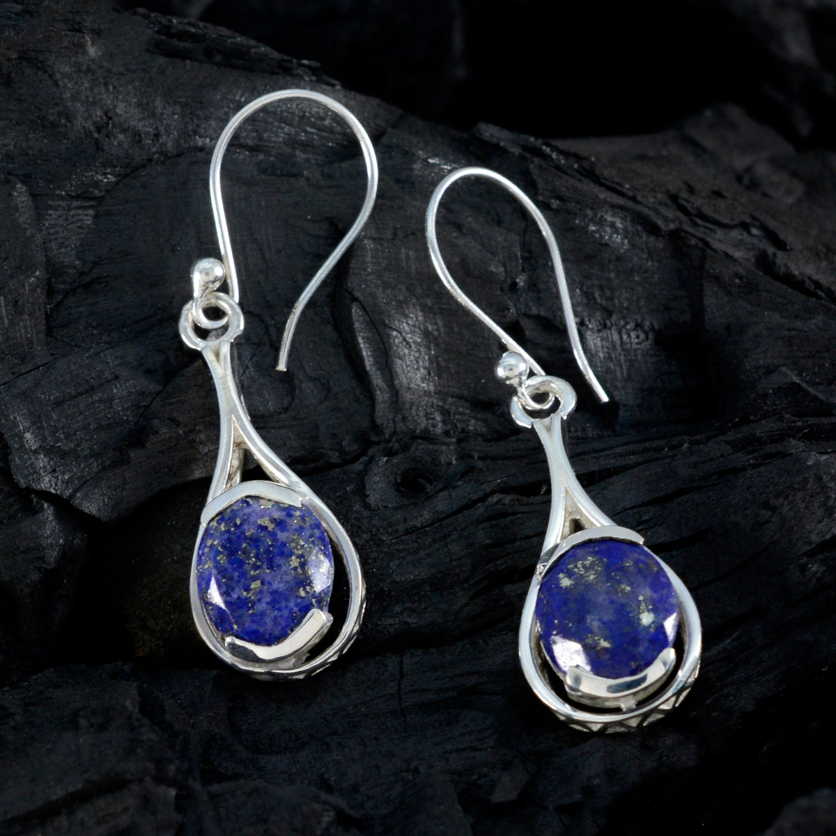 Lapis Lazuli Mexicaanse Charlotte Solitaire Dangle Blauwe Sterling Zilveren Oorbel Secundaire afbeelding