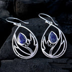 Lapis-Lazuli-French-Sofía-Solitaire-Dangle-Blue-Silver-Earring