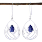 Lapis-Lazuli-French-Sofía-Solitaire-Dangle-Blue-Silver-Earring