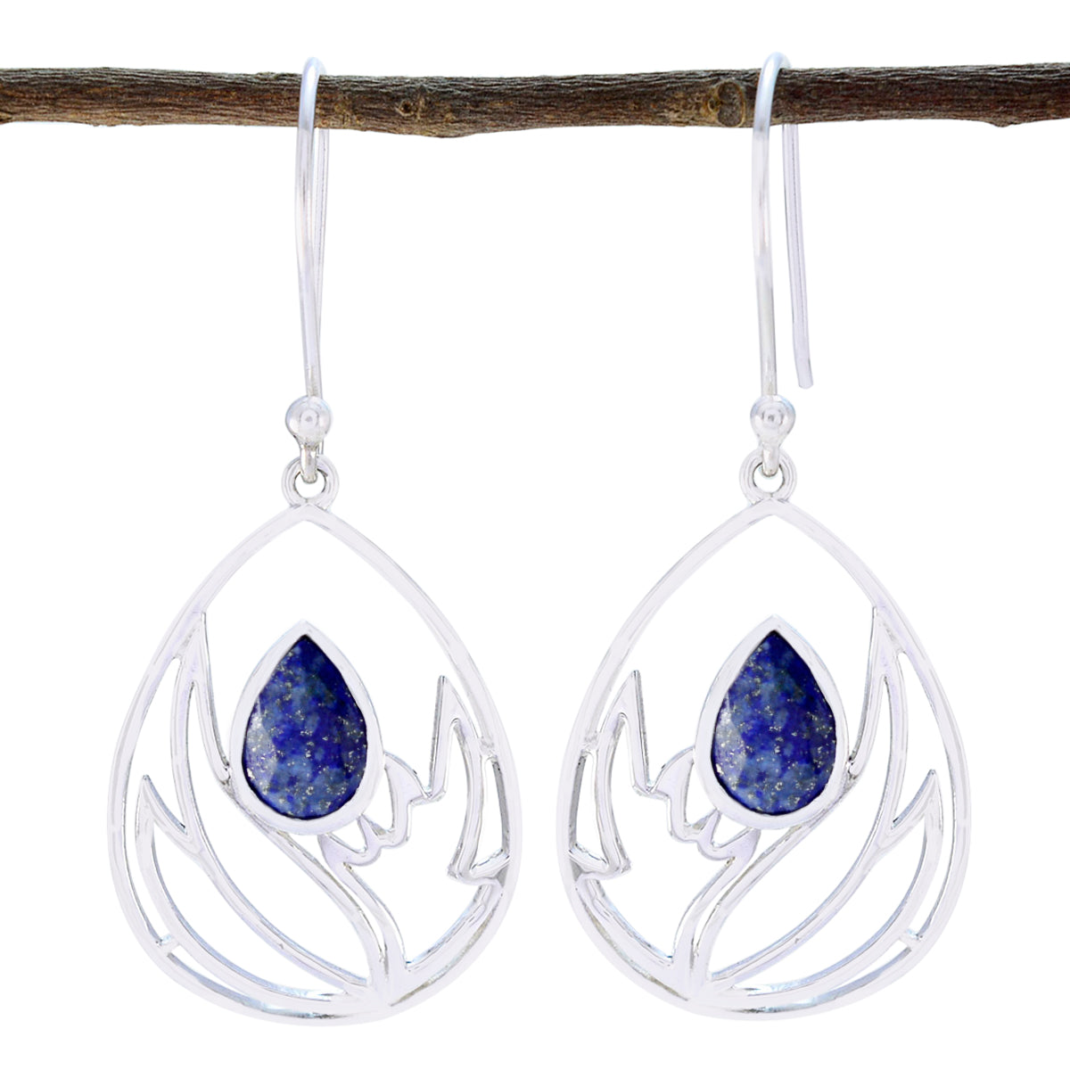 Lapis-Lazuli-French-Sofía-Solitaire-Dangle-Blue-Silver-Earring