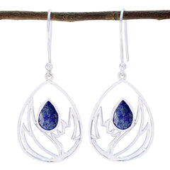 Lapis-Lazuli-French-Sofía-Solitaire-Dangle-Blue-Silver-Earring