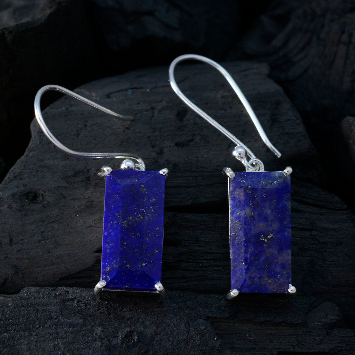 Lapis Lazuli Afrikaanse Valentina Solitaire Dangle Blauwe Zilveren Oorbel Secundaire afbeelding