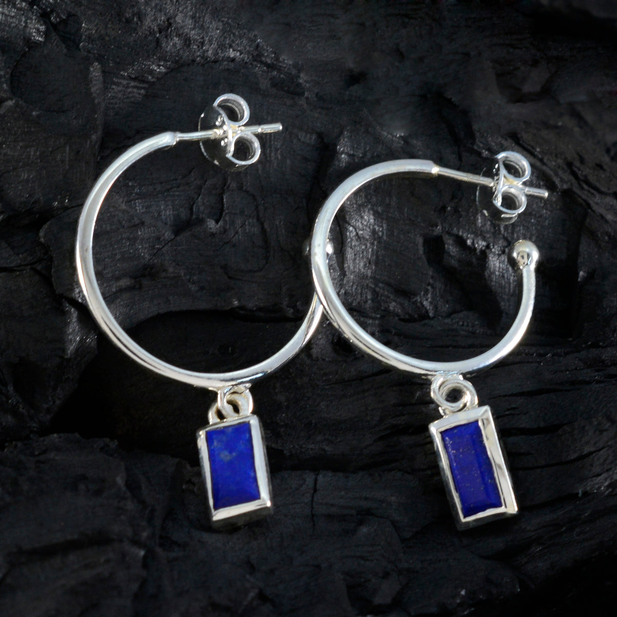 Lapis Lazuli Mexicaanse Stella Solitaire Dangle Blauwe Sterling Zilveren Oorbel Secundaire afbeelding